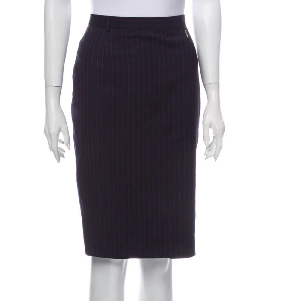 Escada striped Virgin‎ Wool pencil Skirt knee length back slit